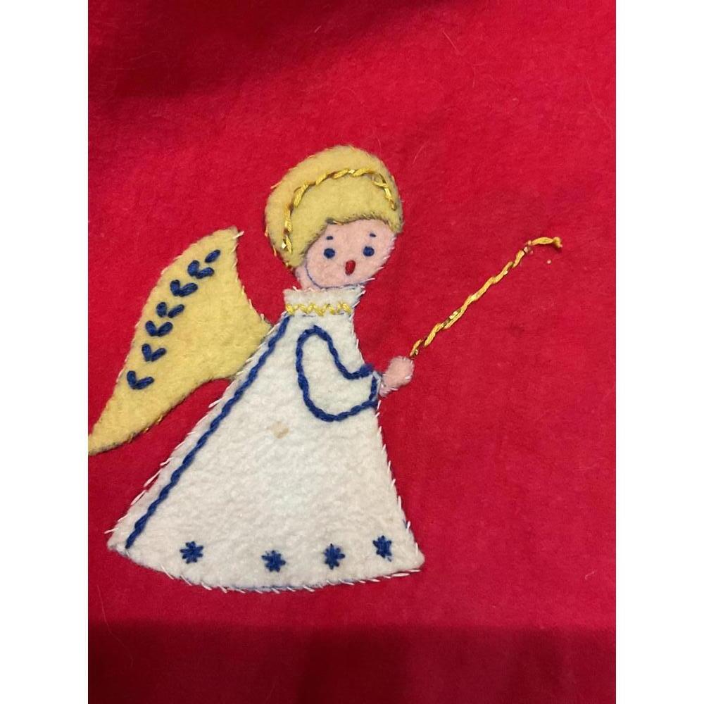 Vintage Red Christmas Tree Skirt with Holiday Embroidery - Picture 4 of 8
